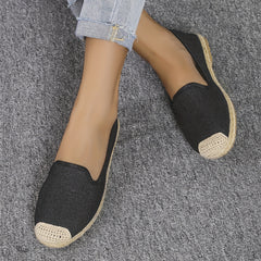 Women's Espadrille Flat Shoes Breathable Soft Sole Slip On Canvas Shoes