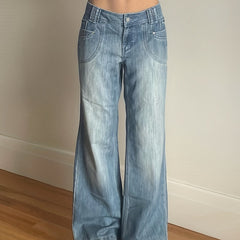 Retro Loose Casual Jeans Mid Waist Y2K Streetwear Baggy Straight Trousers