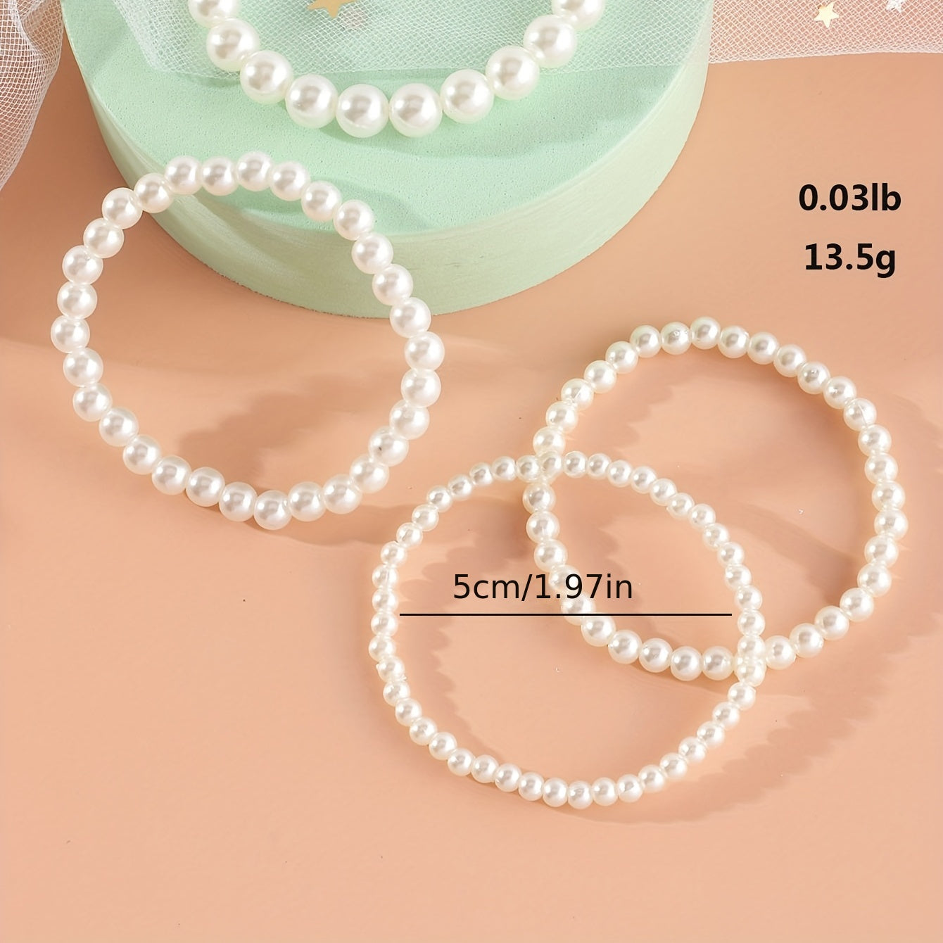 4pcs Girls Faux Pearl Beaded Bracelet Holiday Party Gift