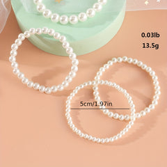 4pcs Girls Faux Pearl Beaded Bracelet Holiday Party Gift