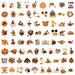 60pcs Thanksgiving Cartoon Stickers for Water Bottles Laptop Bumper Skateboard