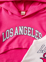 Girl's LA Print 2pcs Tank Top & Crop Hoodie & Sweatpants Set