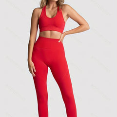 2pc Seamless Workout Set Crop Tank Top Sports Bra & Leggings Women's Activewear
