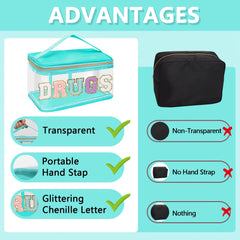 Chenille Letter Clear Makeup Bag Waterproof Glitter Cosmetic Handbag