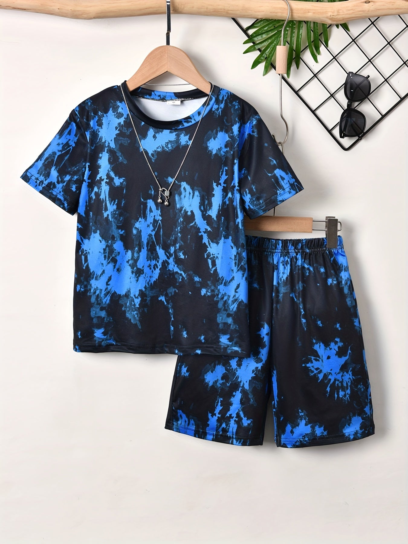 Boys Tie Dye Casual Outfit Round Neck T shirt & Shorts Kids Summer Clothes Sets