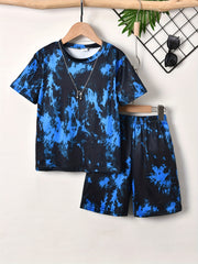 Boys Tie Dye Casual Outfit Round Neck T shirt & Shorts Kids Summer Clothes Sets
