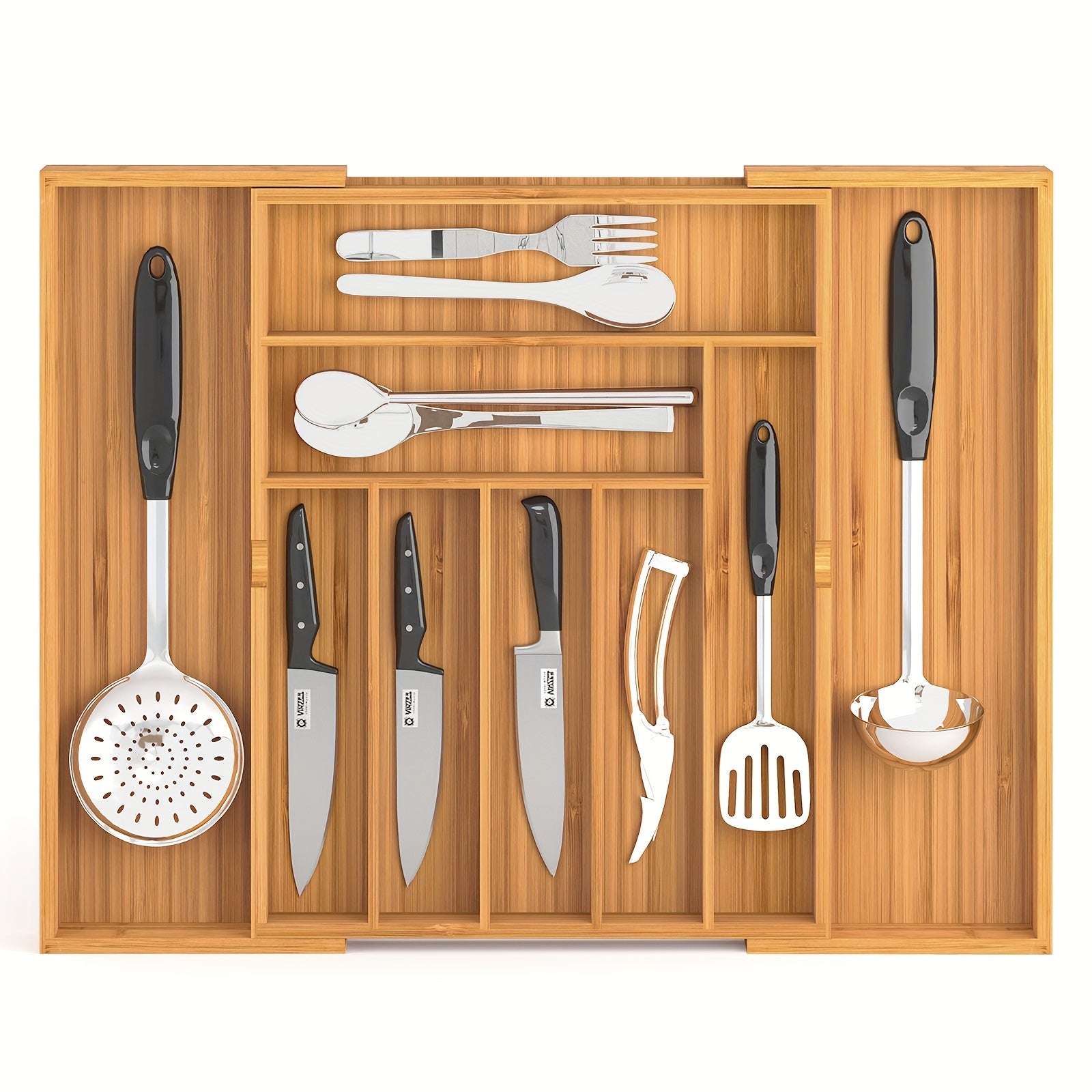 Bamboo Expandable Silverware Organizer Kitchen Drawer Organizer
