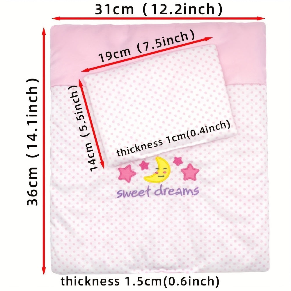 Pink Bunny Ear Doll Blanket Plush Bedding 30x35 with Star Moon Rainbow Designs