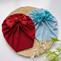 Baby Sequin Bowknot Turban Soft Elastic Hat