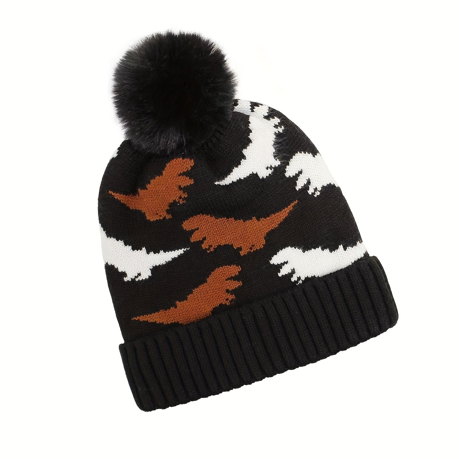 Dinosaur Jacquard Woolen Hat with Velvet Warm Winter