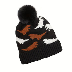 Dinosaur Jacquard Woolen Hat with Velvet Warm Winter