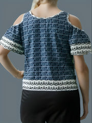 Floral Print Cold Shoulder Plus Size Boho Blouse