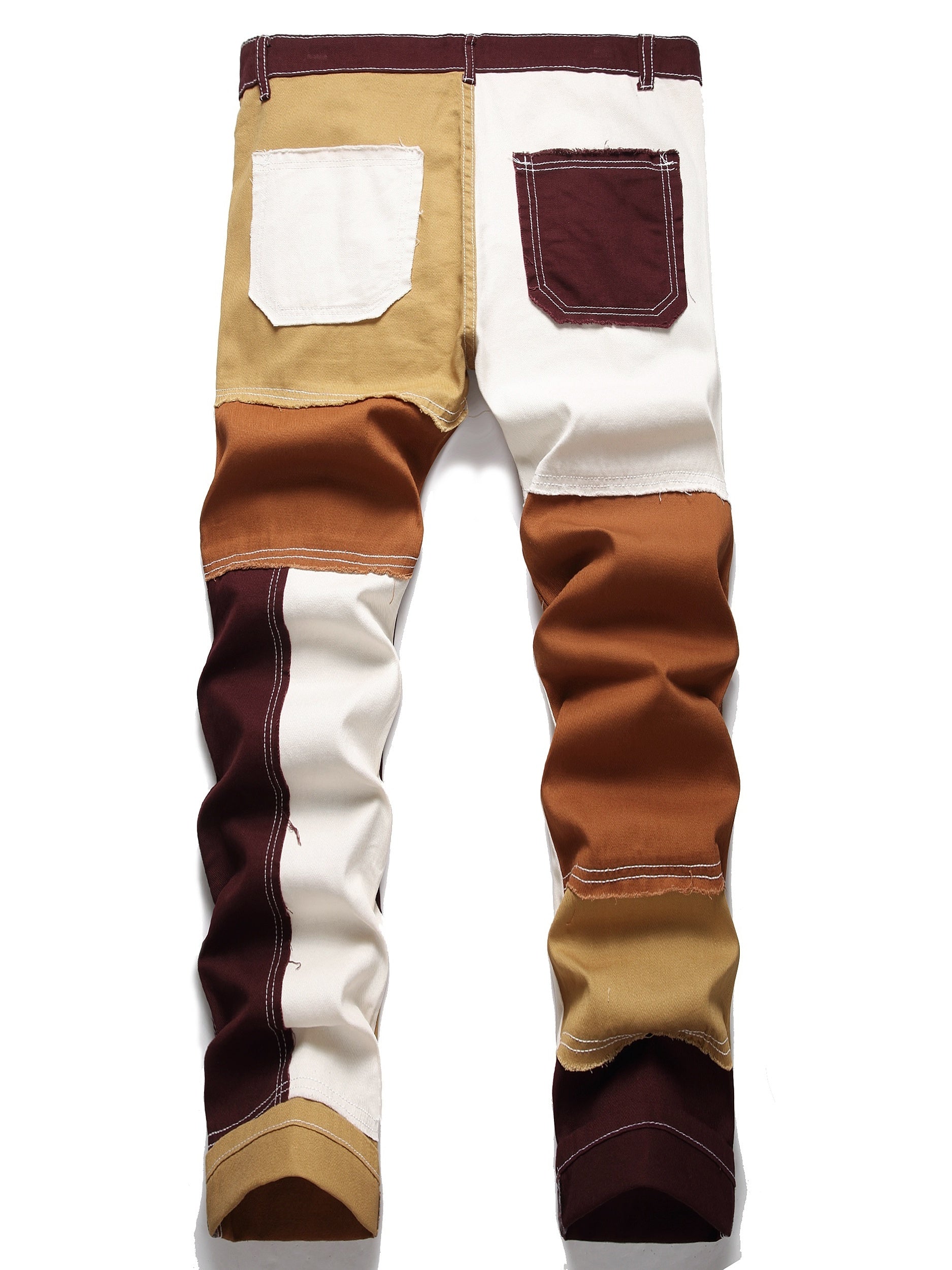 Men's Patchwork Block Slim Fit Straight Leg Jeans