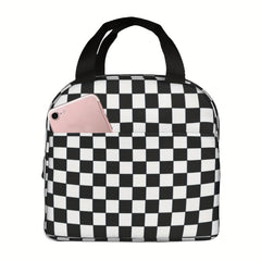 Chessboard & Plaid Print Insulated Lunch Bag
