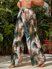 Print Cover Up Pants Wide Legs Semi Sheer Beachwear Trousers