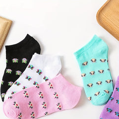 5 Pairs Cat Print Ankle Socks Women's Stockings