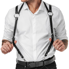 Men's Leather Shoulder Strap Suspenders Gentleman's Leather Binding