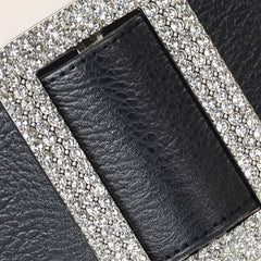 Rhinestone Inlaid Buckle Wide Belt Elastic Dress Coat Girdle