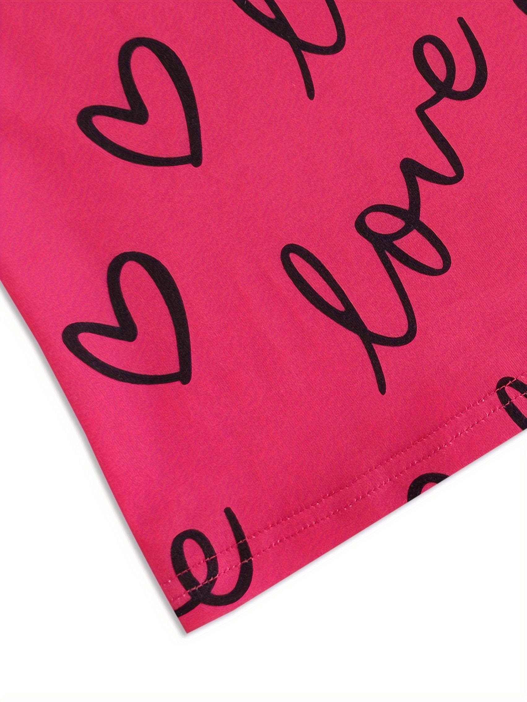 Casual Pajamas Set Women's Plus Heart & Letter Print Tee & Pants