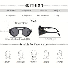 Vintage Steam Punk Style Round Polarized Sunglasses with Leather Side Shield