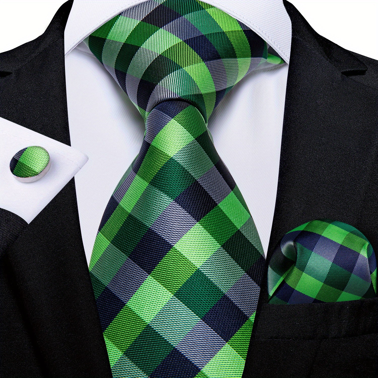 Men's Green Paisley Striped Silk Woven Necktie Set