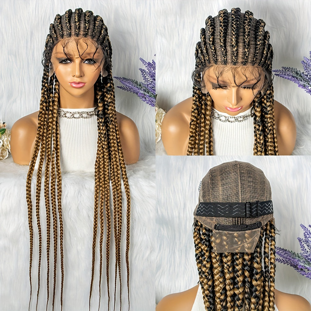 Stylish 91 Cm Full Lace Braided Wig With Baby Hair Synthetic Material 11 Braids