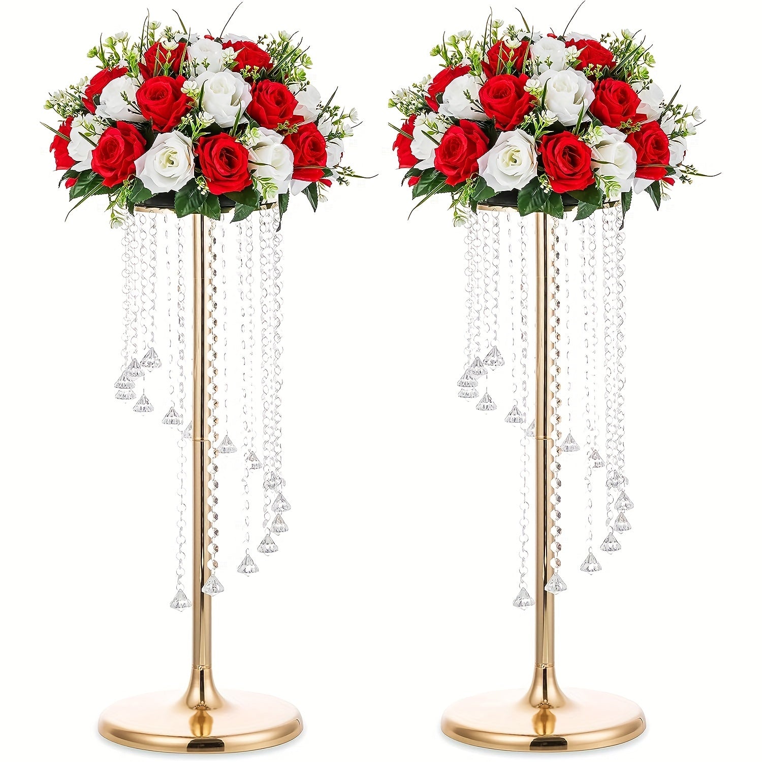2pcs Tall Wedding Centerpieces Silvery Vases Crystal Flower Vase