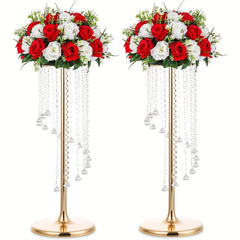 2pcs Tall Wedding Centerpieces Silvery Vases Crystal Flower Vase