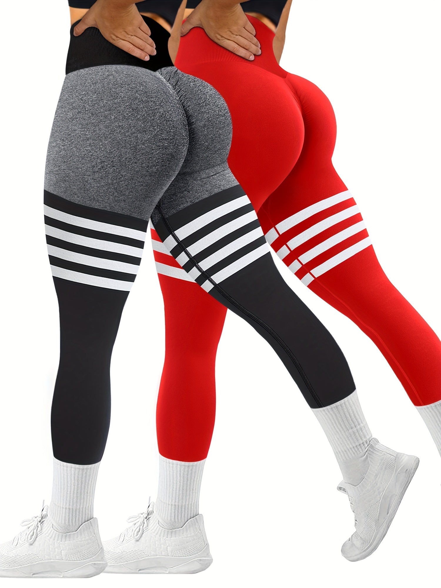 Striped Butt Workout Leggings For Women Booty Lifting High Waist Yoga Pants
