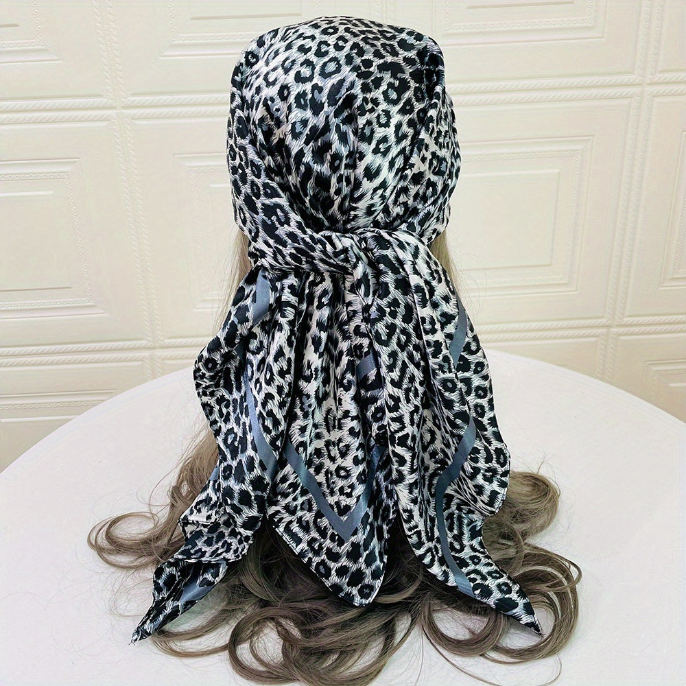 Leopard Chain Print Shawl Satin Square Scarf Bandana Silk Head Wrap