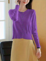 Button Front Solid Cardigan For Women