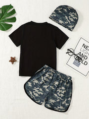 Boys T Shirt Shorts Cap Set Summer Toddler Kids Camo Casual Outfit