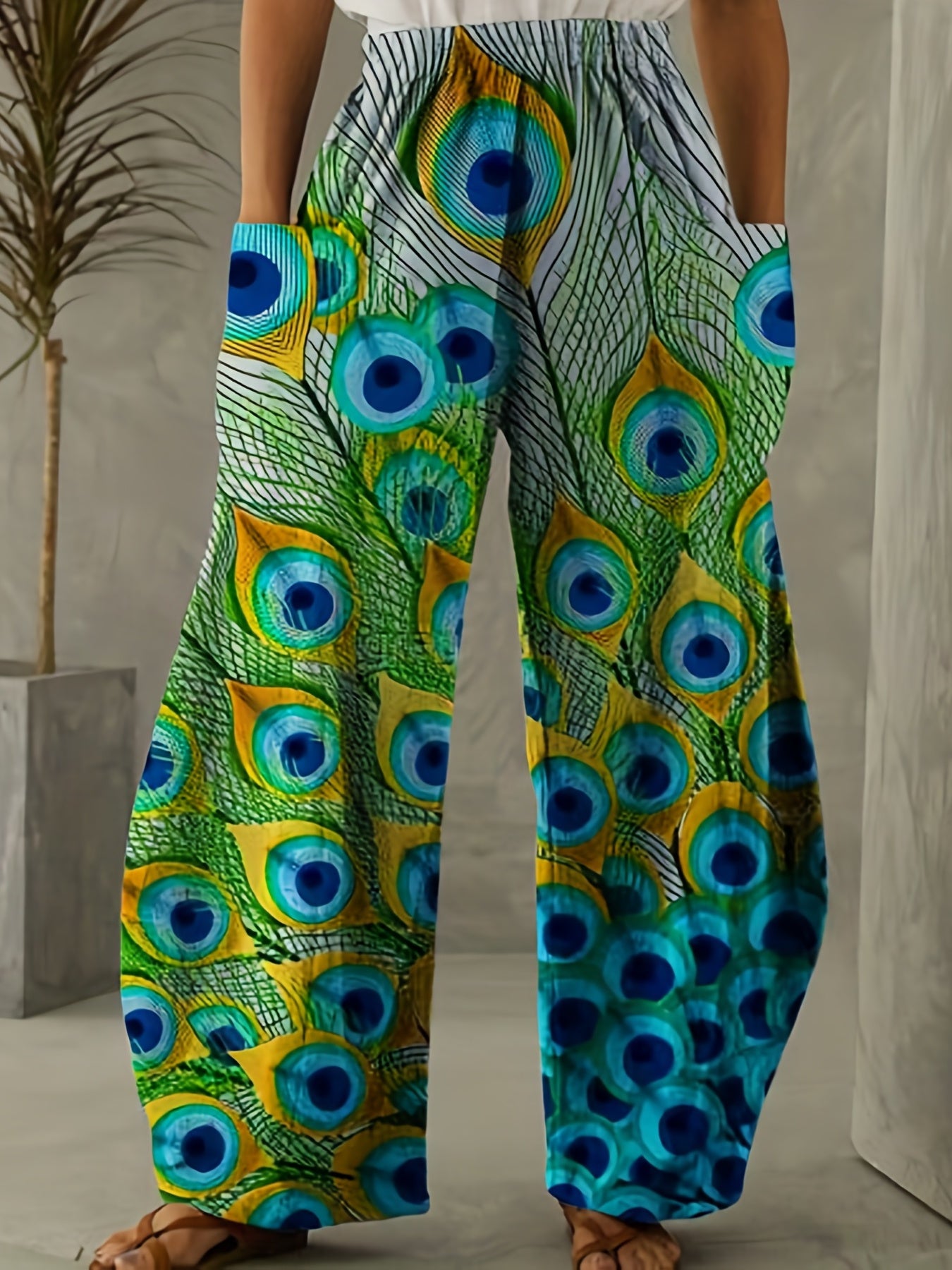 Butterfly Print Wide Leg Pants Casual Loose Pants For Spring & Summer