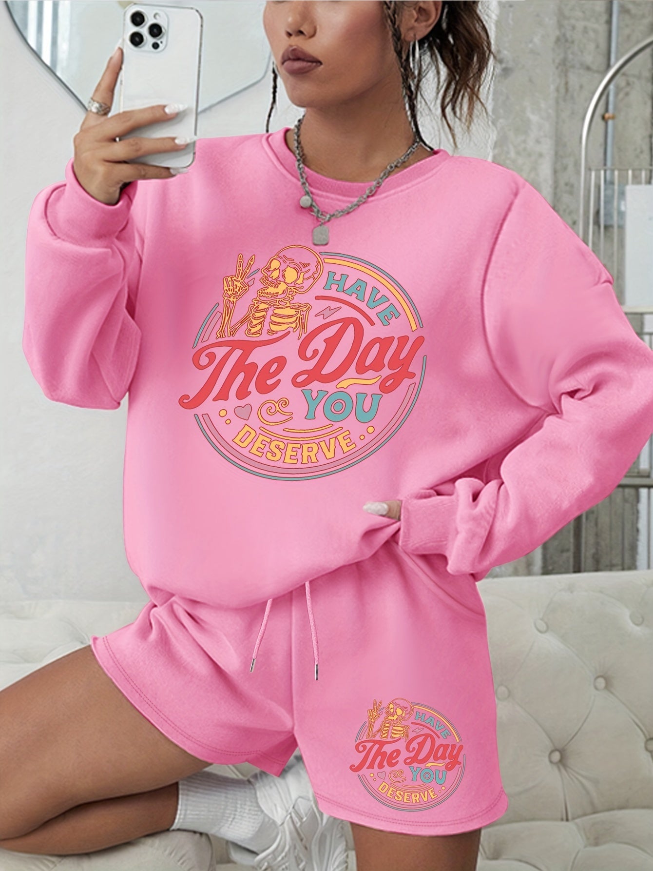 Women's Halloween Graphic Sweatshirt & Shorts Set