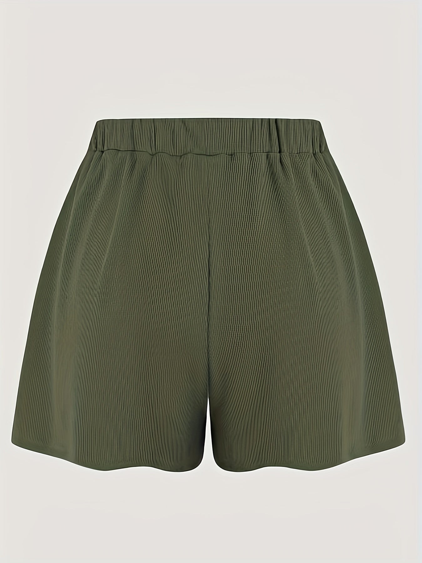 Solid Ribbed Elastic High Rise Casual Shorts