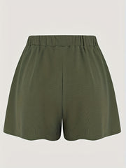 Solid Ribbed Elastic High Rise Casual Shorts