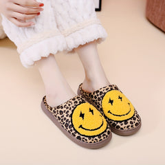 Women's Cartoon Smile Face Funny Slippers Warm Plush Lined Slip On Shoes