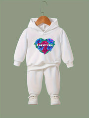 OERYUI Rose Graphic I LOVE YOU Print Hoodies Pants Set for Spring Fall