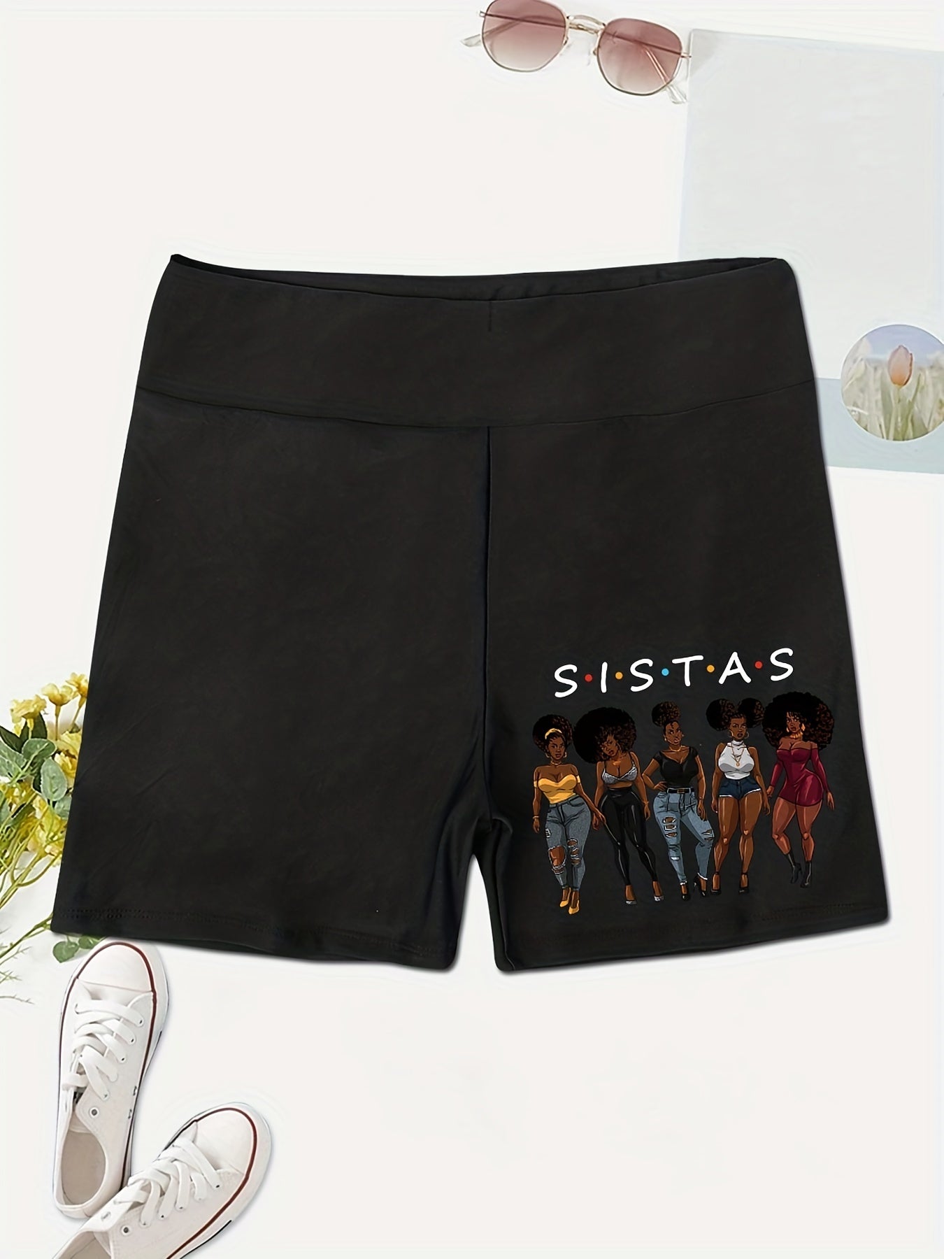 Cartoon Character Print High Waist Biker Shorts for Women