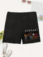 Cartoon Character Print High Waist Biker Shorts for Women