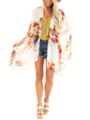 Floral V Neck Cover Up Shirt Beachwear Cardigan