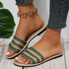 Women's Striped Slide Sandals Lightweight Summer Beach Shoes