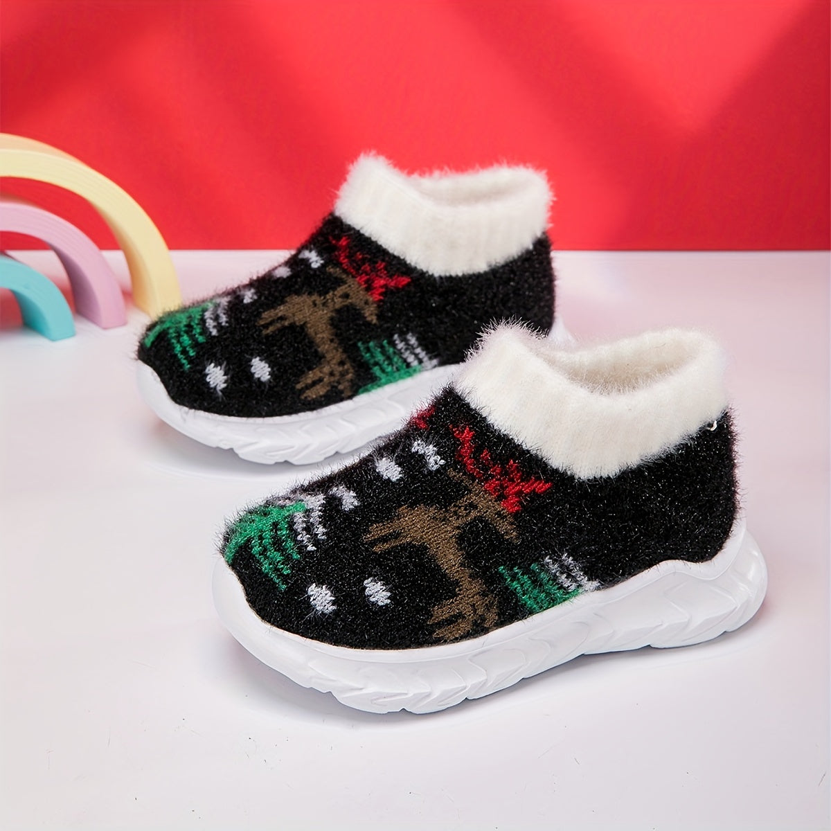 Girl's Christmas Slip On Thermal Sock Shoes Soft Comfy Winter Sneakers