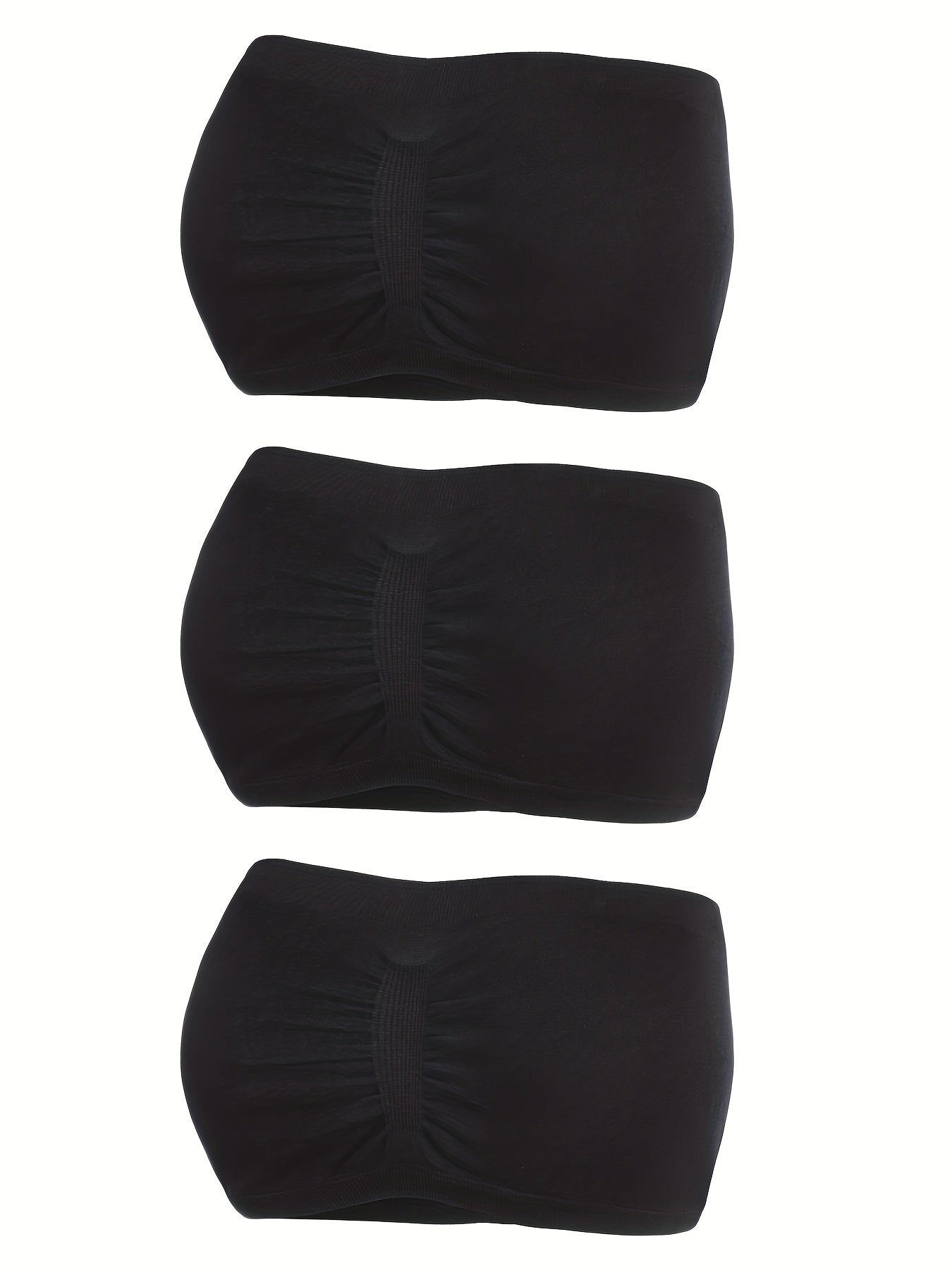 3pcs Strapless Bandeau Bras Soft Solid Stretch Bra Women's Lingerie