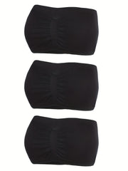 3pcs Strapless Bandeau Bras Soft Solid Stretch Bra Women's Lingerie