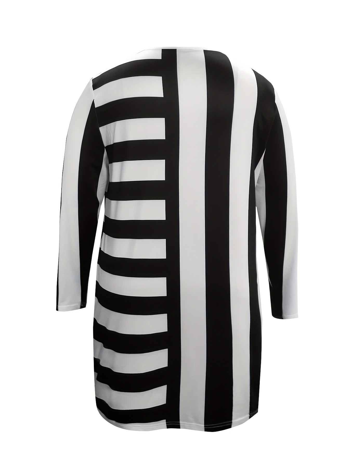 Stripe Print Long Sleeve Round Neck Mini Dress