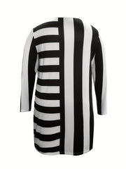 Stripe Print Long Sleeve Round Neck Mini Dress