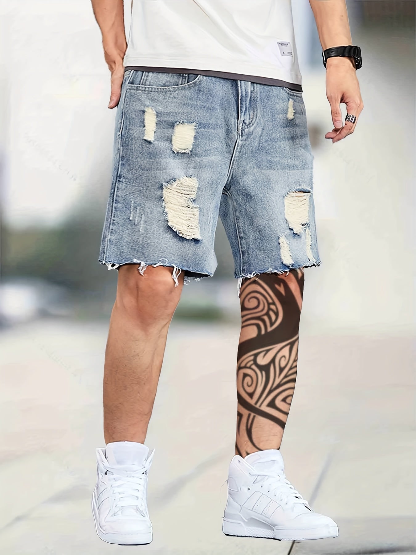 Men's Distressed Denim Shorts for Summer