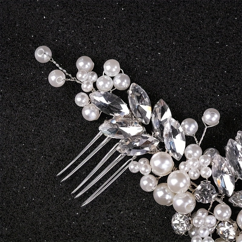 Faux Pearl Hair Comb Headdress Rhinestone Bridal Hairpin Ornaments