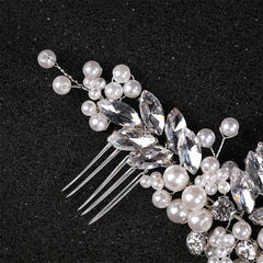Faux Pearl Hair Comb Headdress Rhinestone Bridal Hairpin Ornaments
